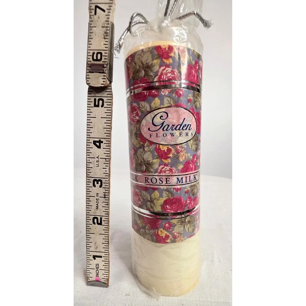 Garden Flowers Rose Milk Scented Pillar Candle Floral Wrap 6.5 Inch Cream New